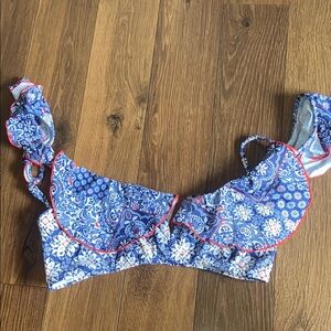 Luli Fama Blue and White Floral Bikini Top
